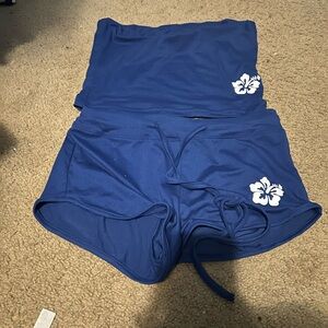 SHEIN Blue Pajama Set with White Floral Design